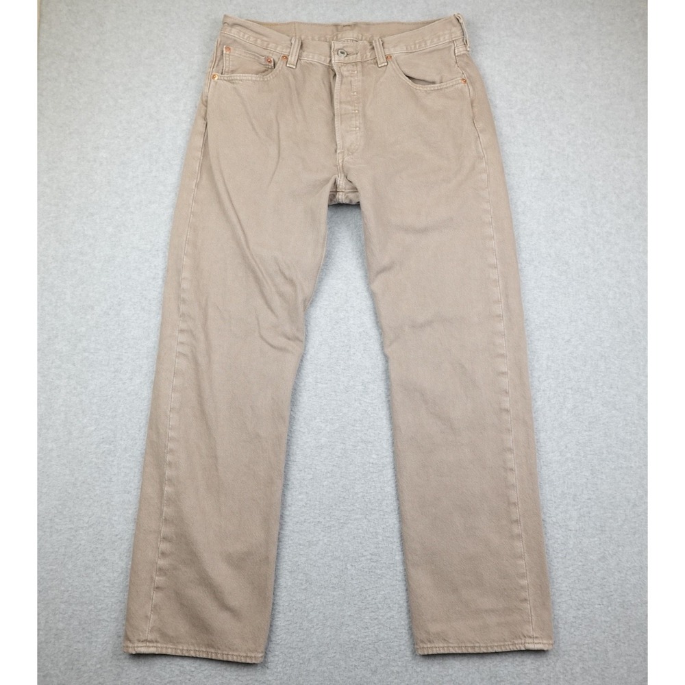 Levis 501 Jeans Mens 33x30 (32x30) Tan Khaki Button Fly Denim Retro Cowboy Work